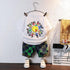 Cartoon letters round neck short sleeved suit boys' casual shorts two-piece set
